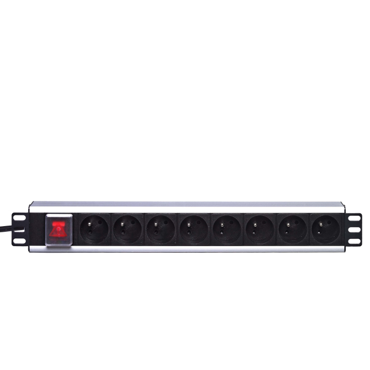 Réglette de distribution 19" 1 U 8 prises Schuko + Inter ON/OFF