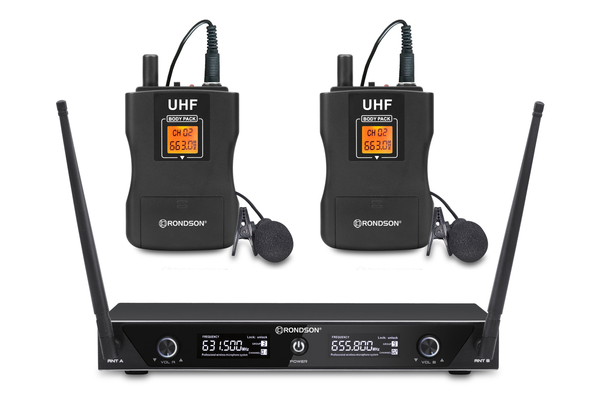 Ensemble récepteur UHF double avec 2 micro-cravates de qualité pro