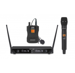 Dual UHF receiver set with 1 handheld and 1 lapel microphone