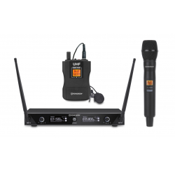 Set doppio ricevitore UHF con 1 microfono a mano e 1 microfono a bavero