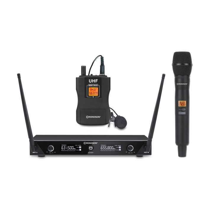 BE-1020/MIC/BP - Ensemble récepteur double UHF avec 1 micro main et 1 micro-cravate