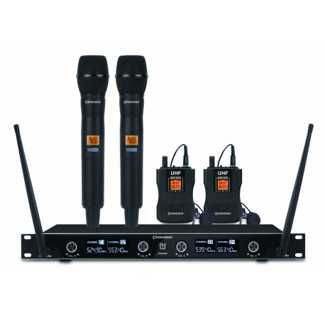 BE-1040/2MIC/2BP - Ensemble récepteur UHF avec 2 microphones main et 2 micro-cravates