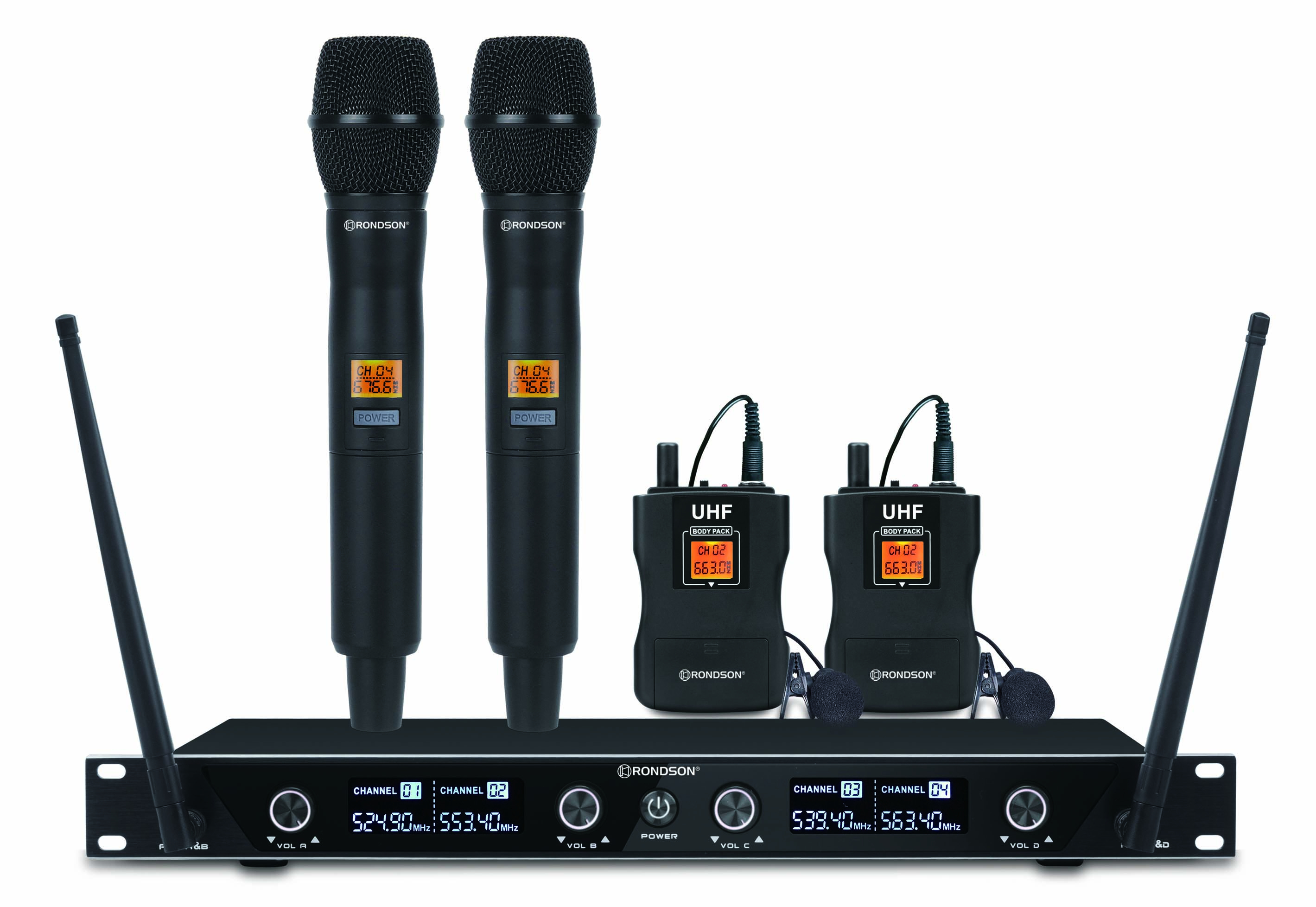 Système micro sans fil UHF avec 2 micro-main et 2 micro-cravates