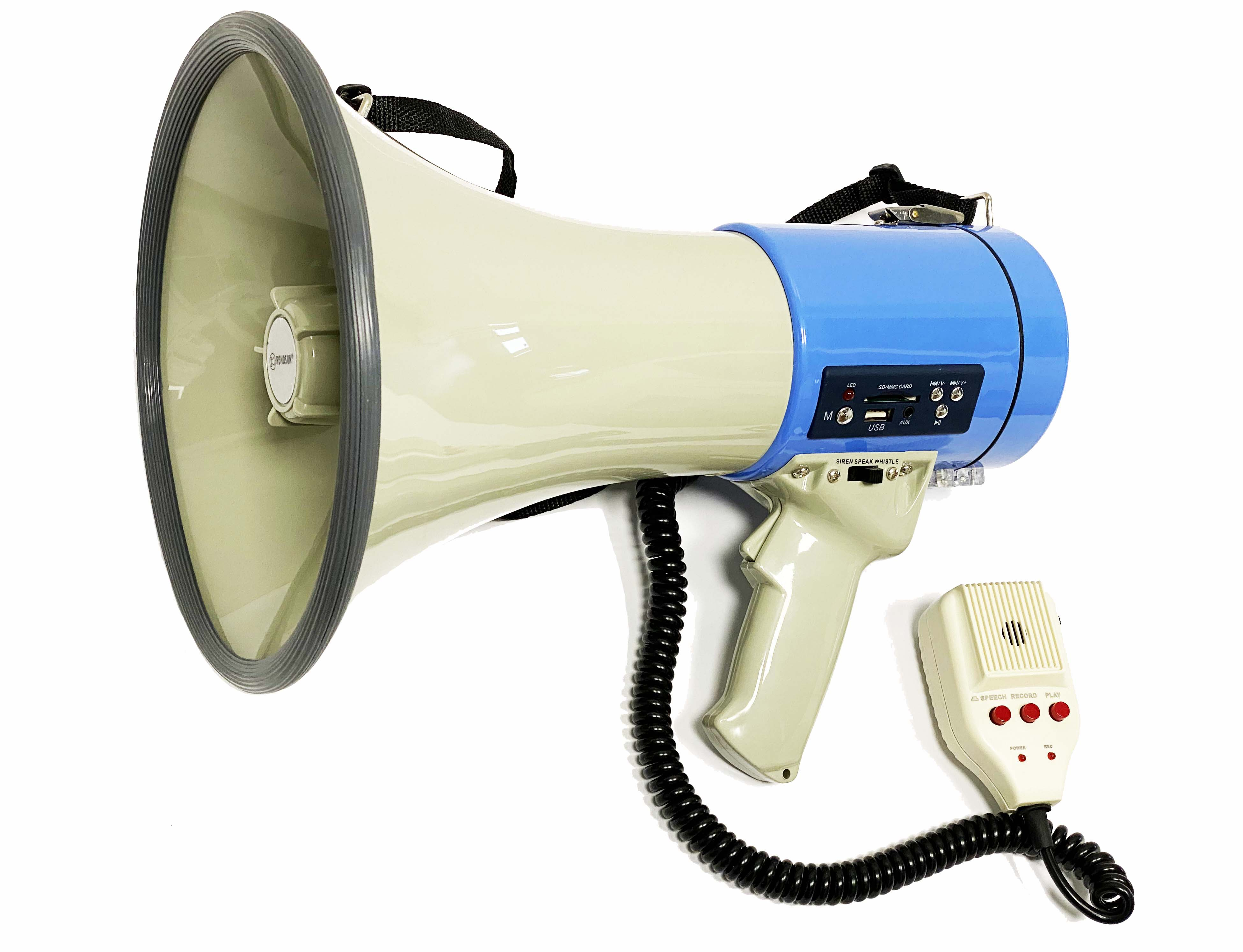 Megáfono megáfono portátil de 20 vatios de potencia con sirena