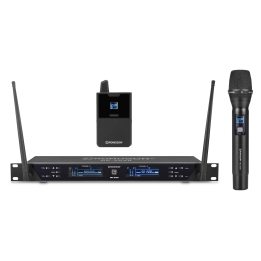 Système micro sans fil UHF avec récepteur double canal 1 micro main et 1 micro-cravate
