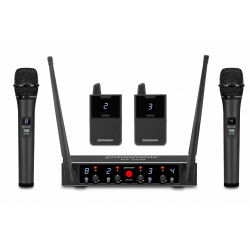 Dual UHF receiver set with 2 bodypack microphones