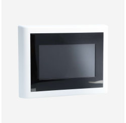 Wall-mounted LCD touchscreen panel for controlling inputs, outputs, scenes and the system