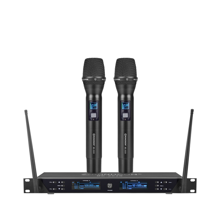 Dual UHF receiver set with 1 handheld and 1 lapel microphone