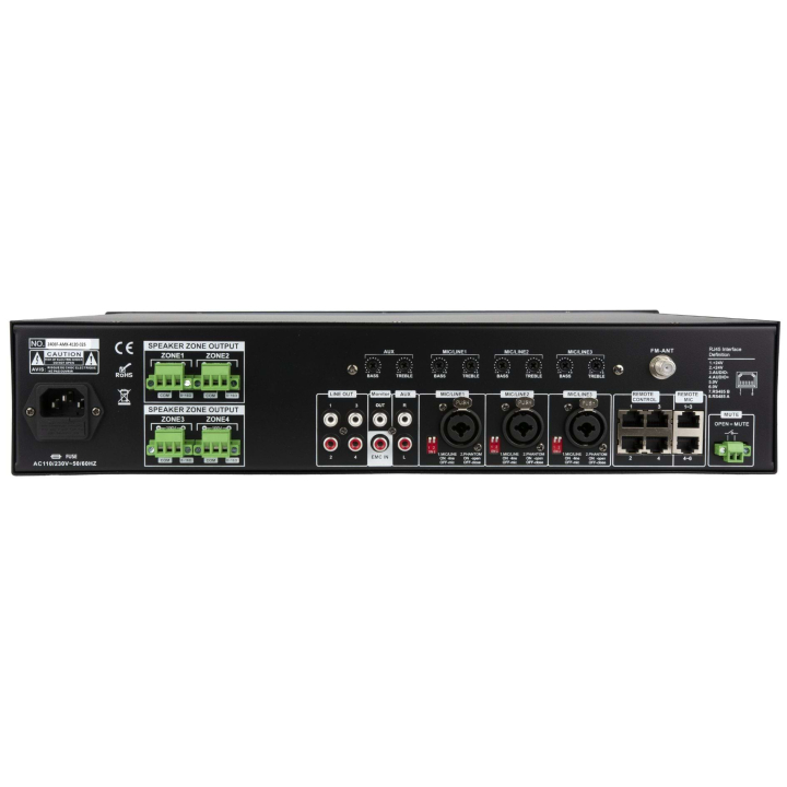 4x500W 4-zone mixing amplifier with multimedia player