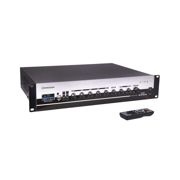 AM-350D - Amplificateur mélangeur multimédia 350W en 100V - Face avant et télécommande