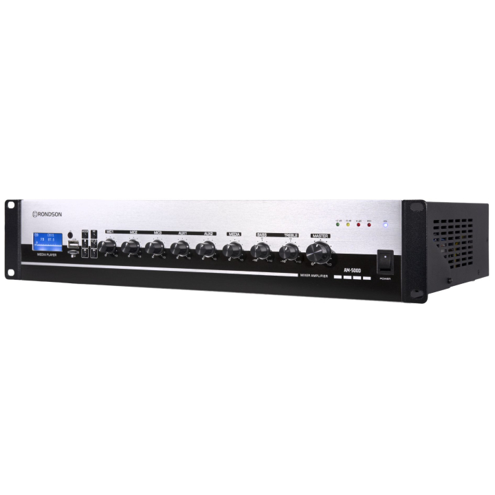 AM-500D - Amplificateur mélangeur multimédia 500W en 100V - Face avant inclinée