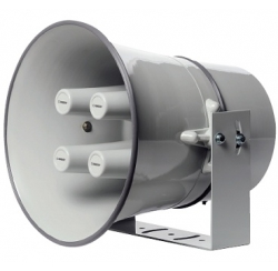 Campana circular de aluminio gris claro con 4 bocinas