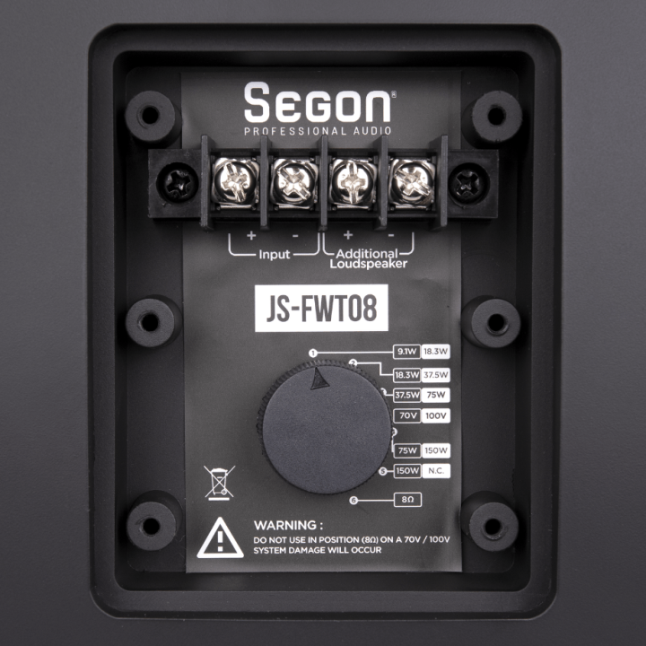JS-FWT08N - Enceintes compactes IP66 en 2 voies coaxiales 150W noire - Face arrière connectique