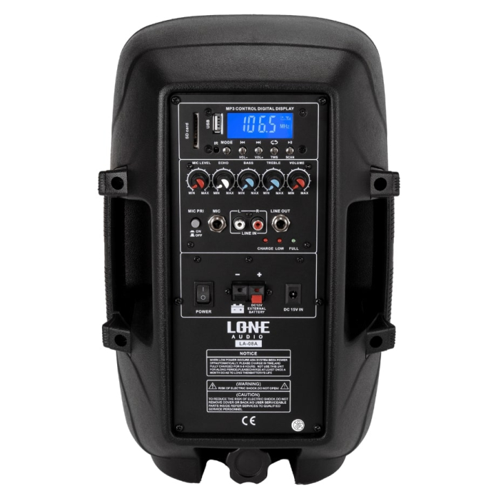 120W portable powered speaker with 2 UHF microphones - USB/SD/MP3/BLUETOOTH