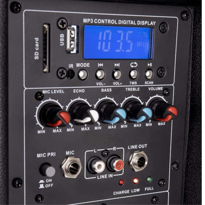 160W portable powered speaker with 2 UHF microphones - USB/SD/MP3/BLUETOOTH