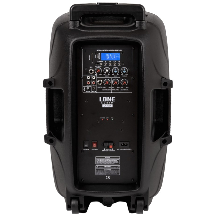 LA-12A - Enceinte amplifiée portable 240W avec 2 micro UHF - USB/SD/MP3/BLUETOOTH - Face avant arrière