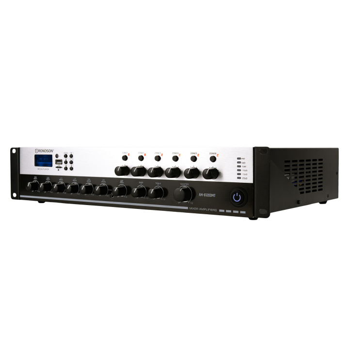 AM-6250DMT Amplificateur mélangeur 6 zones de 250W en 100V avec lecteur de messages vue 3/4 (2)