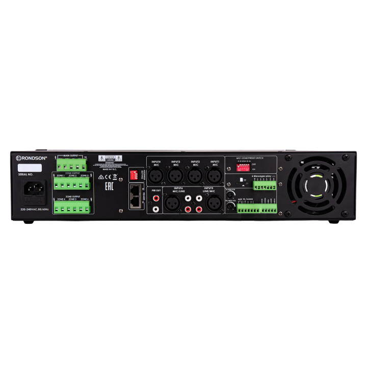 6-zone mixer amplifier of 240W in 100V with message reader