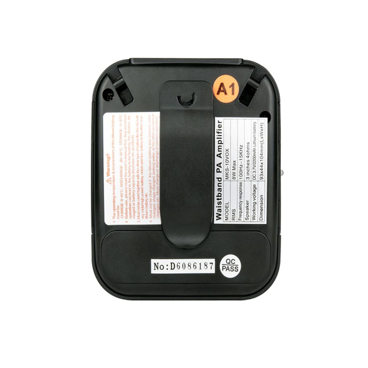 20W waistband amplifier with tie microphone and headband