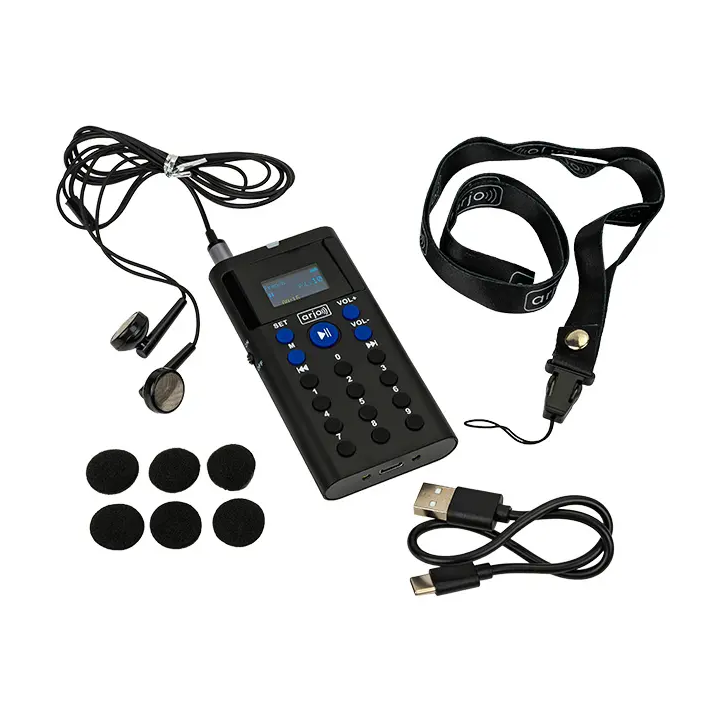 Arjo audio guide with a range of 200 metres, wireless connection, 41 languages...