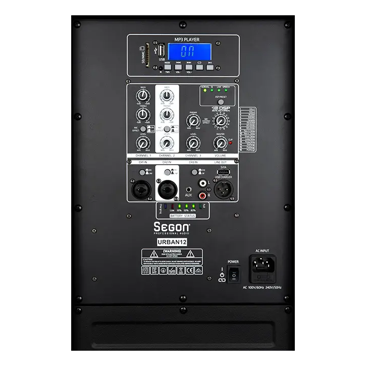 Enceinte portable de 200W URBAN12 - Panneau de contrôle et connectique