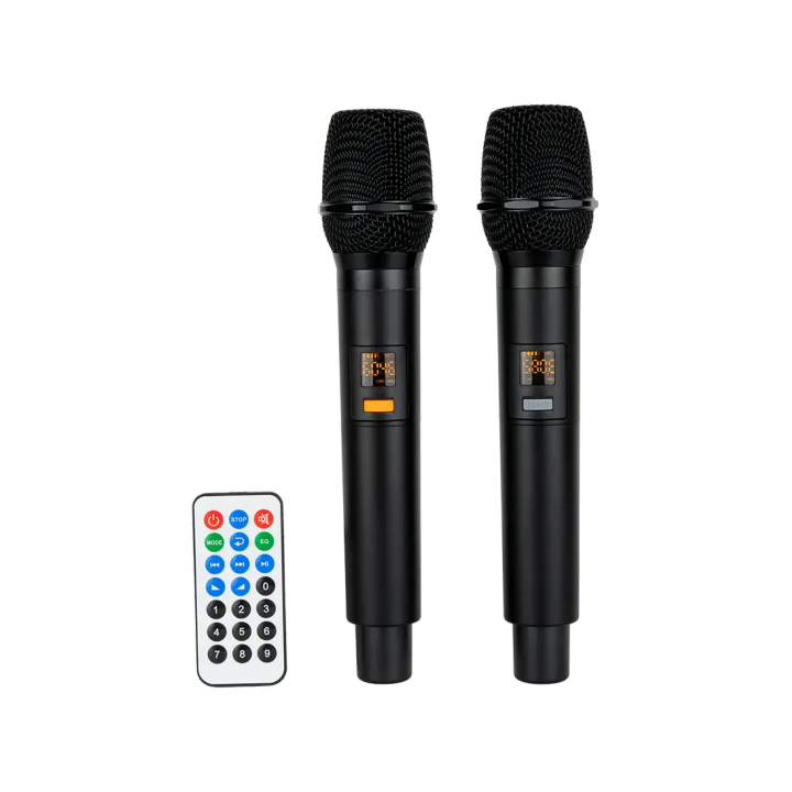 Equipo de sonido portátil amplificado de 120 W con 2 micrófonos UHF
