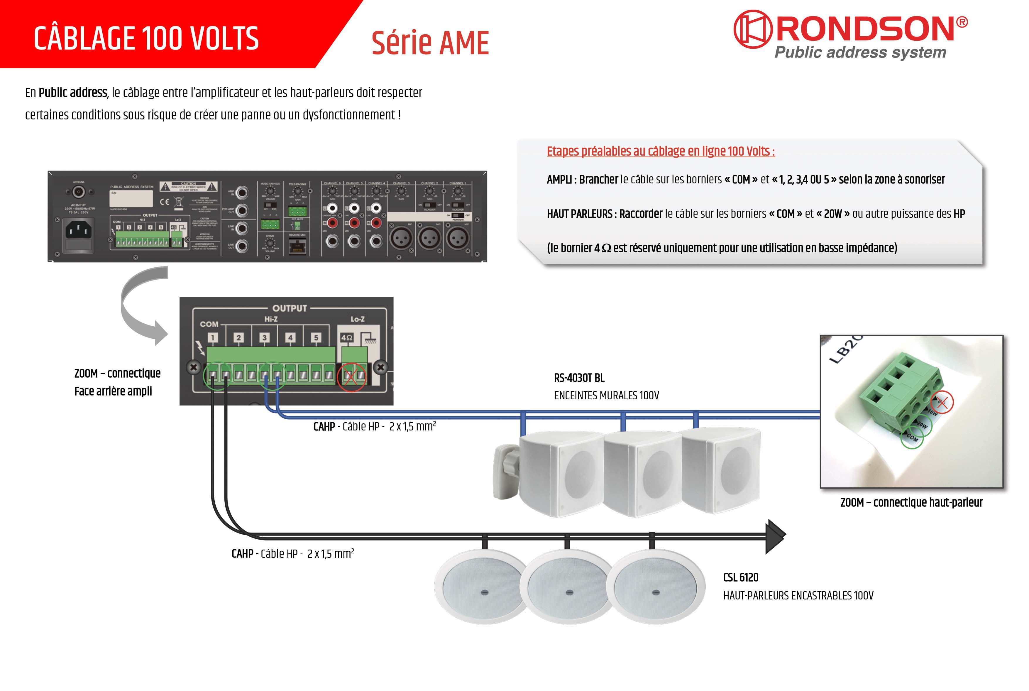 100V AME series sound wiring