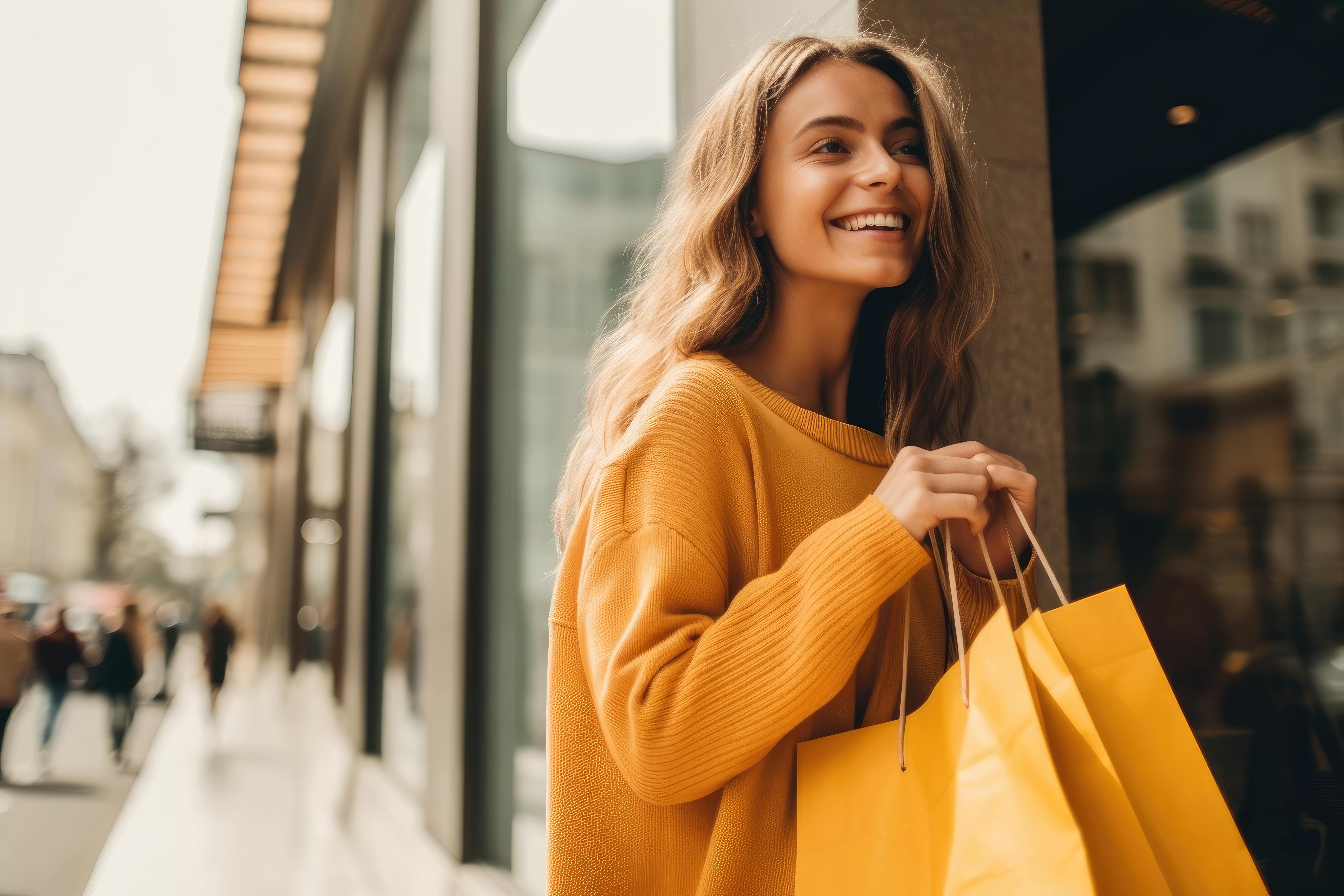 femme souriant faisant du shopping 